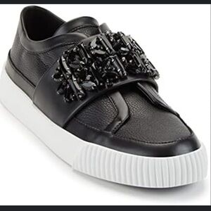 KARL LAGERFELD Paris Black Jules Rhinestone Embellished Leather Sneakers 8.5 M